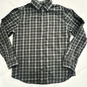 Mens Plaid Racing Green Great Britain Lands End Flannel Button Front Shirt L